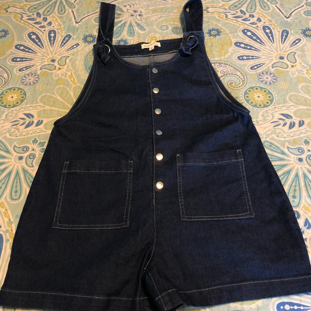 Navy overall shorts